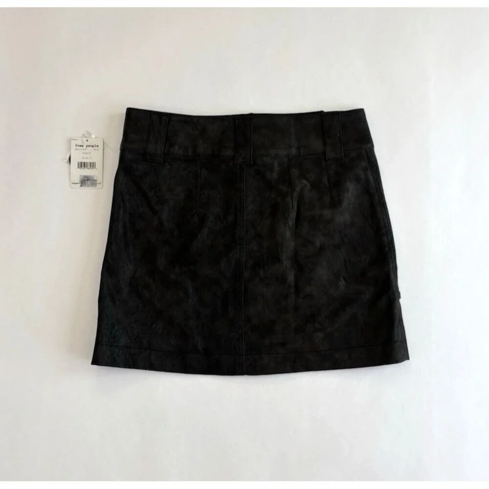 Free People Carson Utility Wrap Mini Skirt Charcoal Vegan Leather NWT - 2